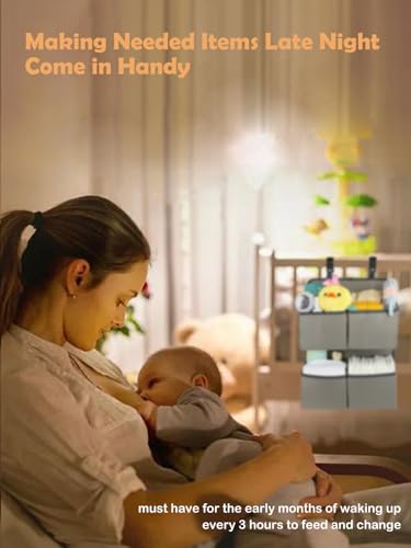Hanging Diaper Organizer for Crib/Playpen/Bassinet/Playard – Hold 80+ Diapers - 4 Deep Pockets- Changing Table Diaper Holder Bag- Diaper Storage for Newborn Baby Essentials Stacker Caddy, Gray