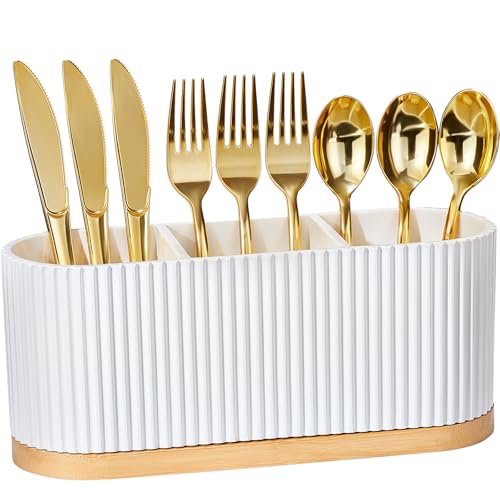 White Countertop Silverware Holder: Cutlery Caddy... (White | Resin)