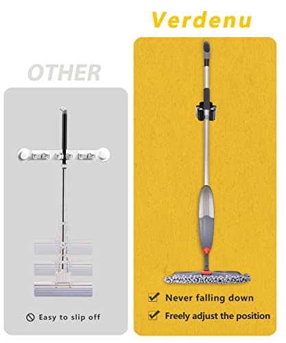 Verdenu 10 Pack Broom Holder Wall Mount, Mop Holder Wall Mounted, Stainless Steel Command Broom Holder with Screws, Garden Tool Rack Wall Mount for Kitchen, Home, Bathroom, Garage Storage, Black