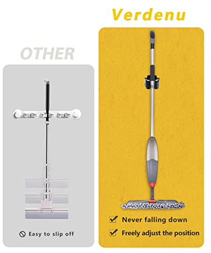 Verdenu 10 Pack Broom Holder Wall Mount, Mop Holder Wall Mounted, Stainless Steel Command Broom Holder with Screws, Garden Tool Rack Wall Mount for Kitchen, Home, Bathroom, Garage Storage, Black