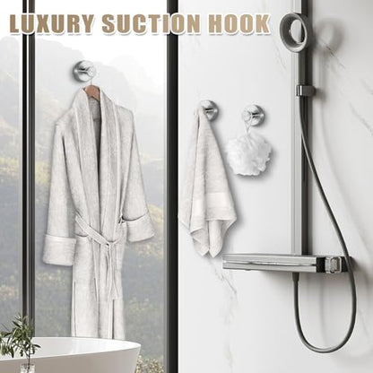 Suction Cup Hooks for Shower No-Drill Bathroom Hooks for Towels, Robes, Loofah Mountable on Bathroom Walls, Kitchen, Glass, Mirrors, Tile and Smooth,Non-Porous Surfaces (2, Brushed Nickel)