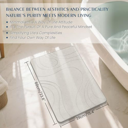 Stone Bath Mat Quick Dry Diatomaceous Earth Bath Mat Non-Slip Shower Stone Bathmat Super Absorbent Water Diatomite Bathroom Floor Pad, Natural, Esay to Clean, 23.6 x 15.4 (Flow Line-Beige)