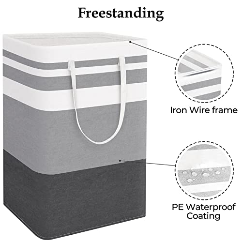 StorageRight Laundry Basket Hamper, 75L Collapsible Clothes Storage, Grey | Freestanding Clothes Hampers, Foldable design, with Easy Carry Handles, For Laundry, Bedroom, Dorm, Clothing, Towels, Toys