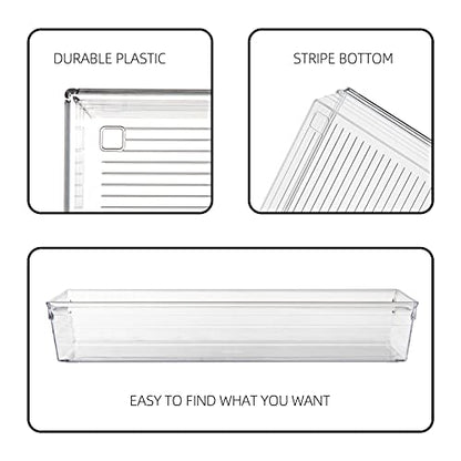 4 Pack 12"x 6" Large Size Clear Plastic Desk Drawer Organizer Tray Bathroom Office Kitchen Utensils Silverware Gadgets Dividers Desk Drawer Storage Bins Container for Dresser Cosmetic Makeup