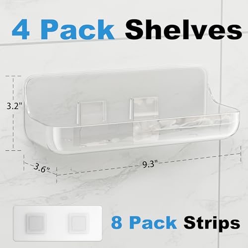Adhesive Bathroom Shelves, 4 Pack Acryilc No Drill Stick on Shelf