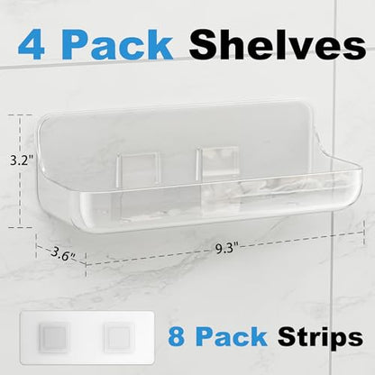 Adhesive Bathroom Shelves, 4 Pack Acryilc No Drill Stick on Shelf