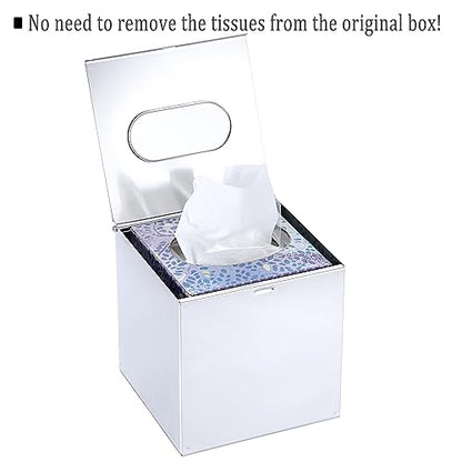 Sumnacon Square Stainless Steel Tissue Box Cover - Wall Mounted Stylish Paper Facial Cover, Modern Metal Tissue Box Holder for Bedroom/Bathroom/Vanity/Countertop/Dresser/Night Stand/Office/Car, Polish