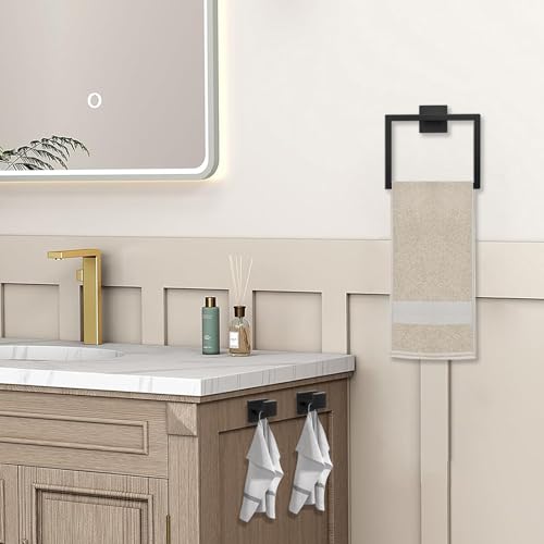 JOPOFI 5 Piece Towel Bar Set - 15.7Inch Bathroom Towel Holder - Matte Black | Stainless Steel Towel Racks for Bathroom Wall Mounted, Towel Rod for Bathroom Wall