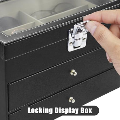 Sunglasses Organizer 18/20 Slots, Multiple Pairs Glasses Storage Case Leather Eyeglasses Display Box for Women Men