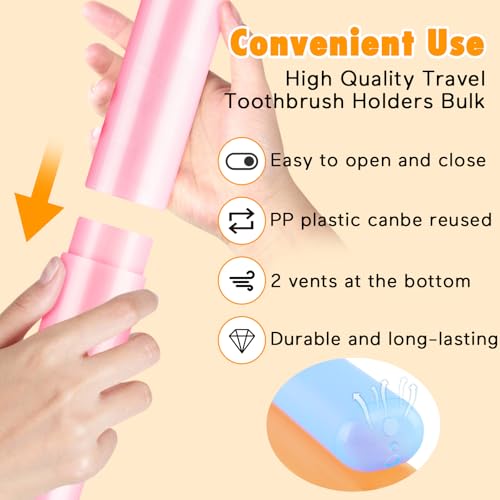 24PCS Large Travel Toothbrush Holders Covers in Bulk, Kids Classroom Plastic Pencil Case, Portable Toothbrush & Toothpaste Case Storage for Back to School Travel Home Use (6 Colors)