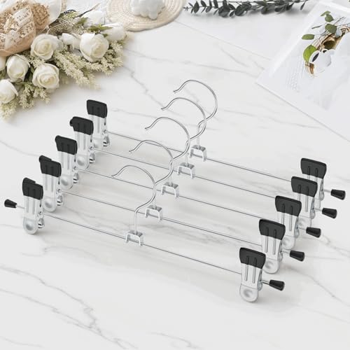 Pants Hangers with Clips Skirt Hangers for Women 50Pack | Metal Adjustable Trouser Hangers for Jeans Shorts Dress Clothes Hangers Space Saving Black