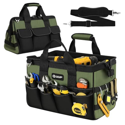 UUP Heavy Duty Tool Bag 15Inch, 16-Pocket Portable Empty Tool Box Organizer | Big Storage Toolbox Organization, Soft Handle Large Zipper Carrying Toolbag, Father Day Gifts for Him Dad Men, Green
