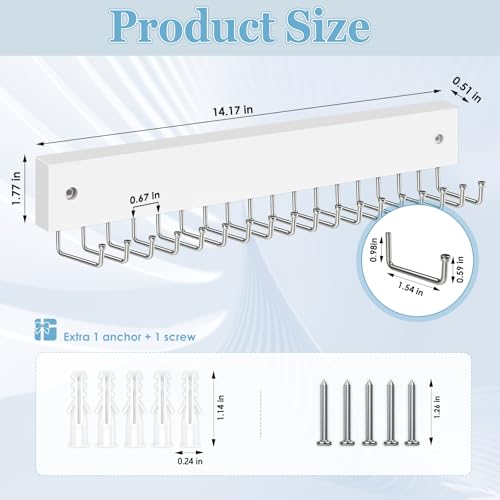 Tie Rack Belt Hanger Wall Mounted Tie Organizer White 2 Pack | Wooden Tie Hangers, 180° Swivel with 18 Hooks, Non Slip, Wrinkle-Free, Easy Access, Space Saving Holder for Tie Belts Scarves