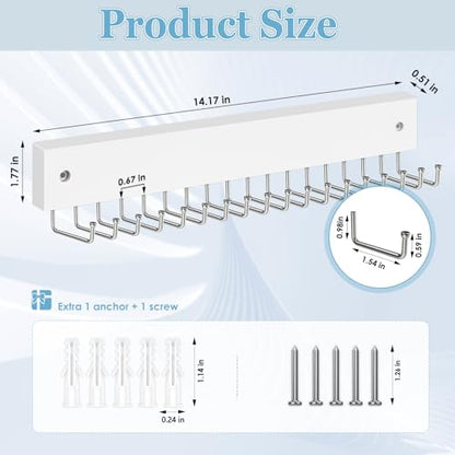 Tie Rack Belt Hanger Wall Mounted Tie Organizer White 2 Pack | Wooden Tie Hangers, 180° Swivel with 18 Hooks, Non Slip, Wrinkle-Free, Easy Access, Space Saving Holder for Tie Belts Scarves