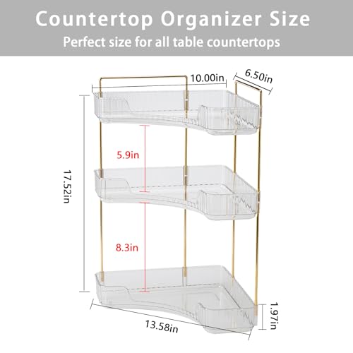 3-Tier Corner Bathroom Counter Organizer – Storage Shelf for Makeup, Perfume & Skincare, Space-Saving Countertop Tray Fits Bathroom, Dresser, Kitchen (White)