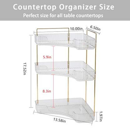 3-Tier Corner Bathroom Counter Organizer – Storage Shelf for Makeup, Perfume & Skincare, Space-Saving Countertop Tray Fits Bathroom, Dresser, Kitchen (White)