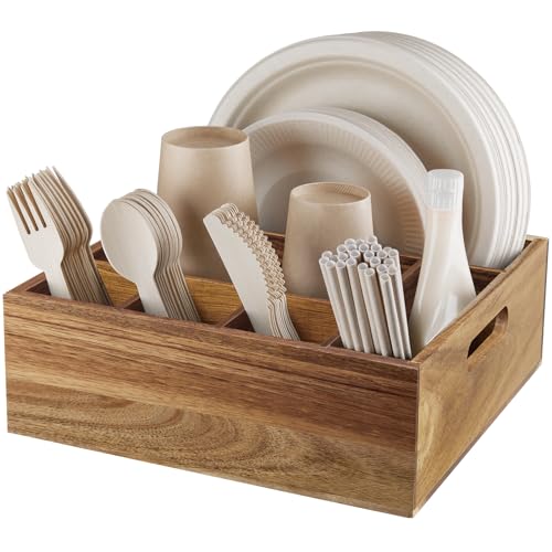 Acacia Wood Utensil Holder for Party - Paper Plate... (Brown | Acacia Wood)