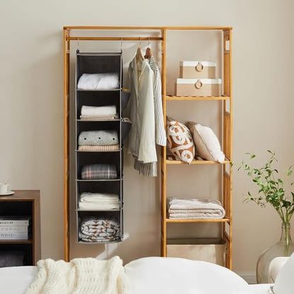 YOUDENOVA Hanging Closet Organizer and Storage, 6-Shelf, Grey | Dorm Room Essentials for Guys, Clothes Organizer with 2 Side Pockets, Hanging Shelves for Closet Storage, Breathable Fabric