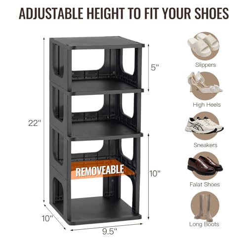 TRZZ 5-Tier Shoe Rack, Narrow Stackable Organizer, Black | Removable Partition, Vertical Efficient Shoe Storage, for Closet, Entryway, Small Spaces