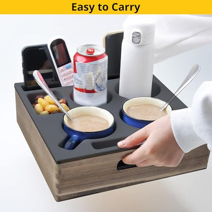 Couch Cup Holder - Waterproof Silicone Sofa Caddy, Couch Tray Black | Couch drink holder for snacks, beverage, remote; couch and bed cup holder pillow, couch armrest table console caddy cupholder