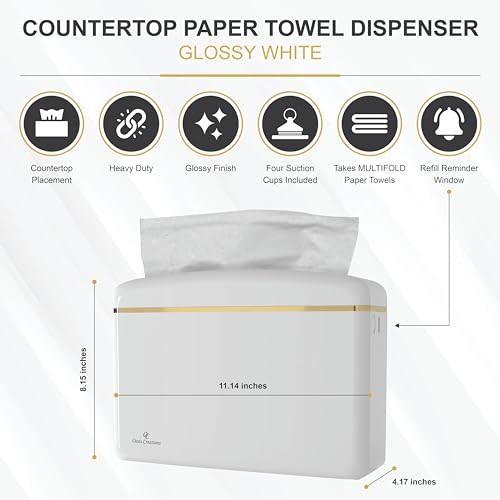 Countertop Multifold Hand Paper Towel Dispenser by Oasis Creations, Single Sheet Dispensing – Glossy White