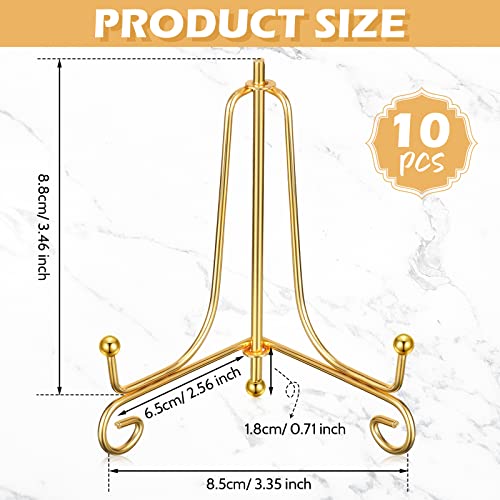 10 Pack 4 Inch Iron Plate Stands for Display, Plate Holder Display Stand, Gold Easel Stands for Photo, Picture Frame, Decorative Dish, Book and Tabletop Art (Gold, 4 Inch)