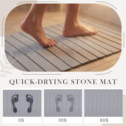 Long Foldable Stone Bath Mat 47.2"x15.4" Large Diatomaceous Earth Bath Mat with Non-Slip Rubber Base Super Absorbent Fast Drying for Bathroom Kitchen