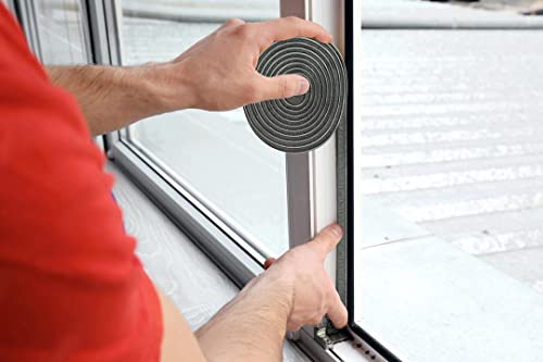 39.4FT Weather Stripping for Doors and Windows, Self-Adhesive Soundproofing Door Seal, Door Insulation for Sliding, Exterior, Frames and Front, 0.35'' Wide x 0.35'' Thick, Grey