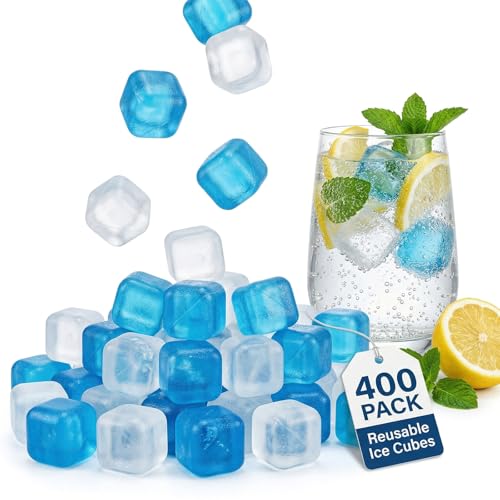 400 Pack Reusable Ice Cubes BPA-Free Plastic, Non-Diluting for Drinks | Refreezable Ice Cubes for Coolers, Lunch Boxes, Whiskey, Coffee, Iced Tea, Bars, Parties, Camping, and OutdoorIce Baths,