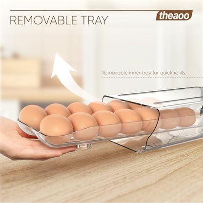 Egg Holder for Fridge, Automatic Rolling Egg Container, Clear, 2Pack