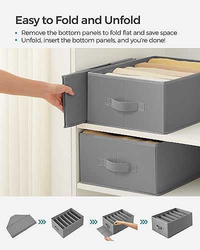 SONGMICS Set of 2 Large Size Wardrobe Clothes Organizers, Dove Gray | 6-Compartment Foldable Drawer Organizers with Handles, 16.5 x 11.8 x 6.7 Inches, for Pants, Sweaters, Jeans URUS009G02