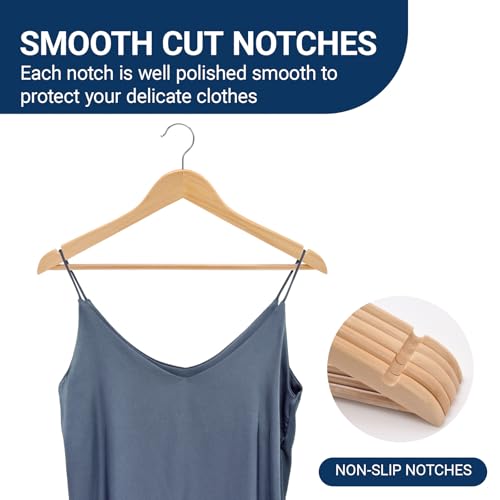 Amber Home 30 Pack Natural Wooden Coat Hangers, Wood Suit Hangers | Heavy Duty Hangers with Non-slip Pants Bar, Clothes Hangers for Closet Organization, Shirts, Jackets, Dresses, and Pants