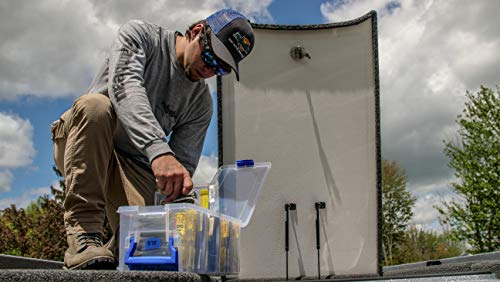 Flambeau Outdoors Super Half Satchel Soft Bait Organizer, Zerust, Clear | Organizes soft bait packages upright in 4 compartments with 3 Zerust dividers. Translucent lid and base, clear