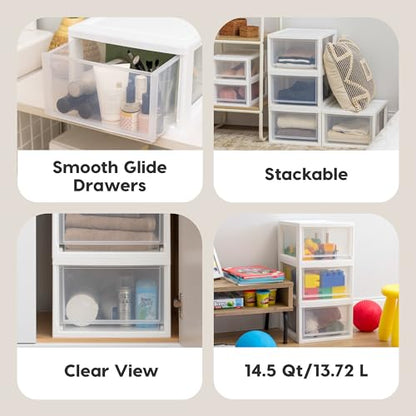 IRIS USA 3-Pack, 14.5 Qt. Stacking Drawer Storage Organizer, White | Store clothing, accessories, pantry items, and household essentials around your home with organized storage solutions