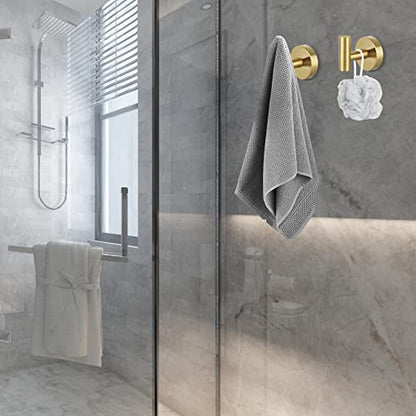 Towel Hooks Bathroom Coat Robe Hook Stainless Steel Heavy Duty Door Hanger Towel Robe Clothes Cabinet Wall for Bathroom Bedroom Kitchen Hotel Pool 4 Packs (Gold)
