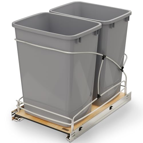 Rev-A-Shelf Double Pullout Trash Can w/Soft-Close Slides, 14.5" Min Opening | Large Capacity Garbage/ Recycling Waste Bins for Under Kitchen Cabinets, Heavy Gauge Wire Construction, 54WC-1835SC-17-1