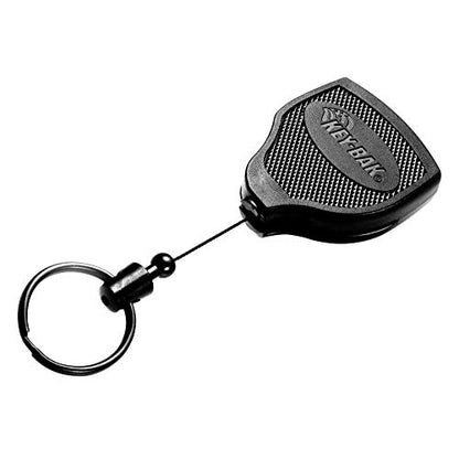 KEY-BAK SUPER48 Locking Retractable Keychain, Durable Polycarbonate Case, Leather Belt Loop, and Oversized Split Ring