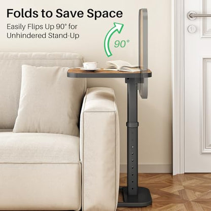 Kitstorack TV Tray Table, Adjustable Height & Flip-Top & Rounded Metal Corners, Snack Table for Couch, Sofa, Bed, Chair, Living Room, C Shaped End Side Table for Eating, Dinner or Laptop, Small Spaces