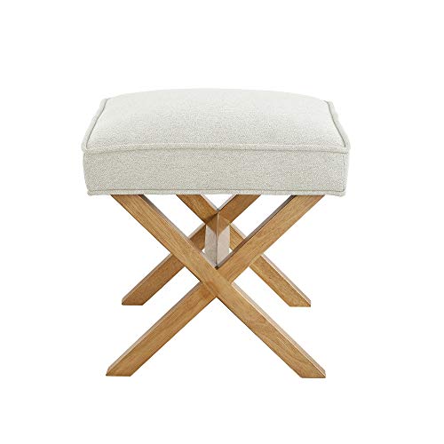 Amazon Basics Small Ottoman Foot Rest, Mid-Century Modern X Square Polyester Foot Stool, Linen, Ivory White, 18" D x 19.8" W x 18.3" H