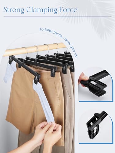 Smartor Black Pants Hangers 30 Pack, Plastic Hangers with Clips, 12 Inch | Versatile Bottom Hangers for Skirts, Shorts, Jeans and Trousers; Non-Slip Clips and Swivel Hooks Organize Everyday Closets