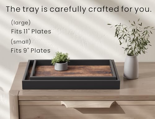 Fibogollo Set of 2 Wooden Serving Trays with Handles for Coffee Table | Decorative Trays Platter,Breakfast Tray in Bed,Large Coffee Table Tray，Food Drinks Trays for Eating,Working,Storing