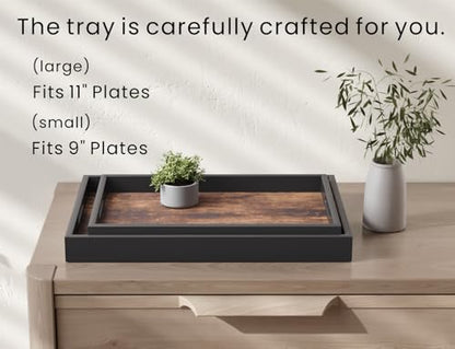 Fibogollo Set of 2 Wooden Serving Trays with Handles for Coffee Table | Decorative Trays Platter,Breakfast Tray in Bed,Large Coffee Table Tray，Food Drinks Trays for Eating,Working,Storing