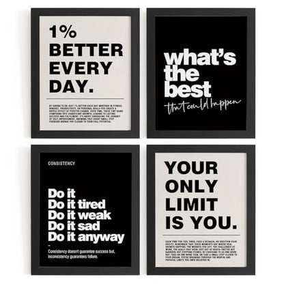 DSHFG Motivational Inspirational Office Wall Art Decor Prints Set of 4 | Black Office Motivational Wall Decor Trendy Retro Positive Affirmations Quotes Wall Decor Posters, 8x10 Unframed