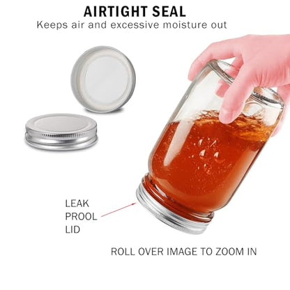 Glass Mason Jars, 16oz Regular Mouth Canning Jar with Airtight Lids, 4 Pack