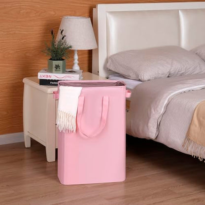 efluky Slim Laundry Basket, Narrow Laundry Hamper with Handles, Collapsible Dirty Clothes Hamper, Tall Laundry Bin for Laundry Room, Dorm and Bedroom, 12.7 Gallons(48L) Pink