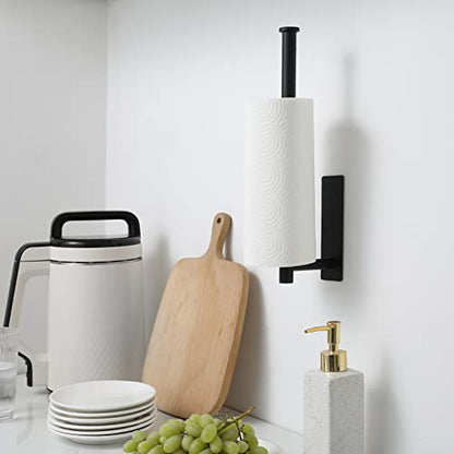 Under Cabinet Paper Towel Holder for Kitchen, Adhesive, Black | Wall Mounted Paper Towel Roll Rack for Bathroom or Kitchen, SUS304 Stainless Steel, Self-Adhesive or Screw Installation