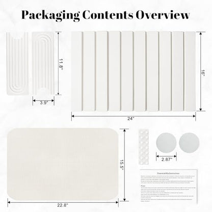 3PCS Set Large Stone Drying Mat for Kitchen Counter Foldable Collapsible Fast Drying Stone Dish Mat Water Absorbing Natural Diatomaceous Earth Bath Mat Quick Dry Stone Tray Bathroom Countertop, White