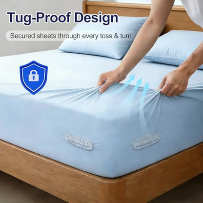 Bed Sheet Holders for Corners, New Upgrade Fitted Sheet Holder Grippers Dual-Side Lock Design, 4Pcs Sheet Straps Heavy Duty Sheet Clips Fitted All Mattress Sizes, Lock Sheet Holders Keep Firm (White)