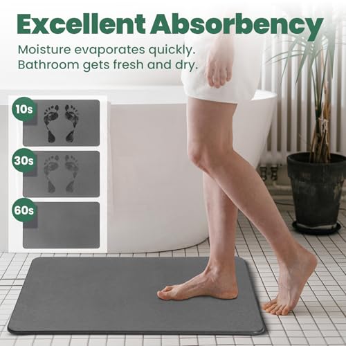 Stone Bath Mat, Diatomaceous Earth Shower Mat, Fast Drying, Super Absorbent, Anti-Slip Stone Bath Mats for Bathroom, Kitchen, Easy to Clean, (23.5"x15.5", Slate)