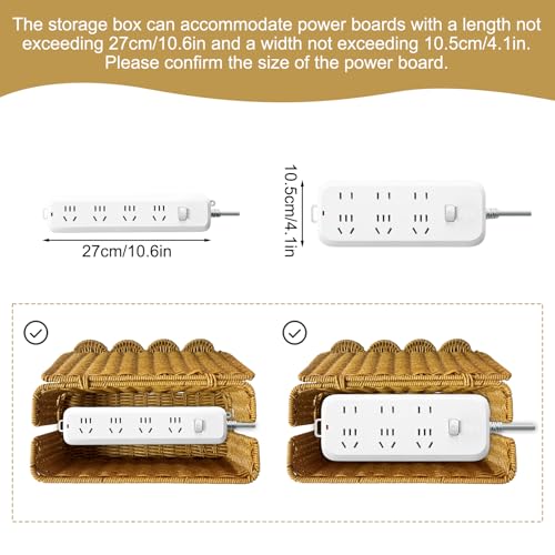 Scalloped Edge Handmade Cable Management Box, Elegant Plastic Rattan Cable Organizer, 2 Open Slots Sturdy Cord Hider Box, Under Desk Cord Organizer for Home TV Wires Computer Router USB Hub Strip (1)